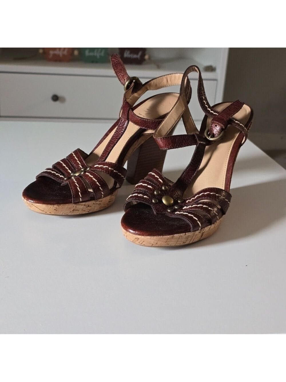 Vintage Franco Sarto Brown Leather Strappy Women's Sandals